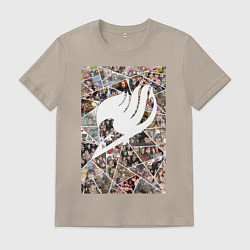 Футболка хлопковая мужская Хвост Феи Нацу Драгнил Эрза Скарлет коллаж, цвет: миндальный