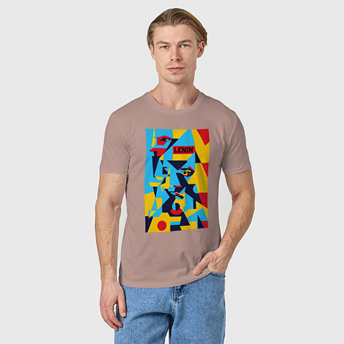 Мужская футболка Владимир Ленин - кубизм / Пыльно-розовый – фото 3