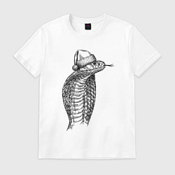 Футболка хлопковая мужская Кобра новогодняя, цвет: белый