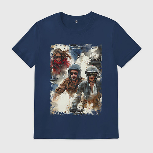 Мужская футболка Мотокросс -акварель / Тёмно-синий – фото 1