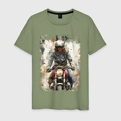 Мужская футболка Акварель -мотоциклист / Авокадо – фото 1