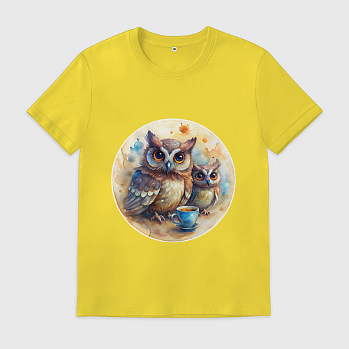 Мужская футболка Совушки с кофе / Желтый – фото 1
