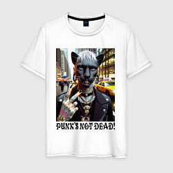 Футболка хлопковая мужская Girl panther im New York - punks not dead, цвет: белый
