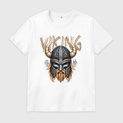 Футболка хлопковая мужская Шлем викинга, цвет: белый