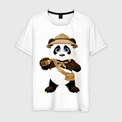 Футболка хлопковая мужская Веселая панда следопыт, цвет: белый