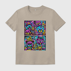 Футболка хлопковая мужская Яркие неоновые картинки с монстрами, цвет: миндальный