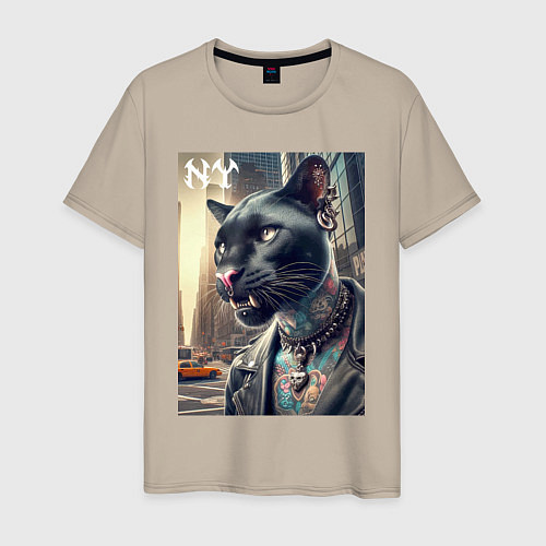 Мужская футболка Cool dude panther from New York - ai art / Миндальный – фото 1