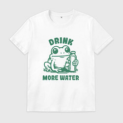 Футболка хлопковая мужская Забавная лягушка с бутылкой воды пей больше воды, цвет: белый