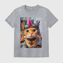 Футболка хлопковая мужская Котёнок панк музыкант из Нью-Йорка - нейросеть, цвет: меланж