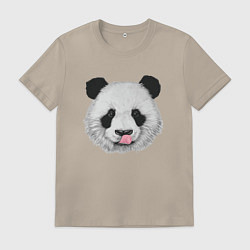 Футболка хлопковая мужская Панда с языком, цвет: миндальный