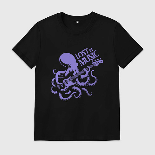 Мужская футболка Осьминог играет на бас гитаре ретро винтаж / Черный – фото 1