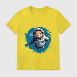 Футболка хлопковая мужская Капибара в скафандре, цвет: желтый