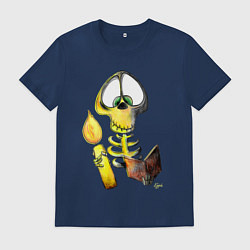 Футболка хлопковая мужская Скелет ученый, цвет: тёмно-синий