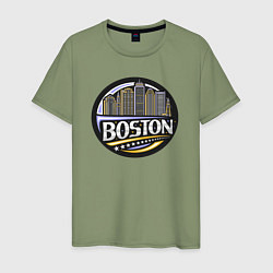 Футболка хлопковая мужская Boston - USA, цвет: авокадо