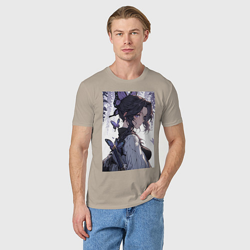 Мужская футболка Клинок, рассекающий демонов Синобу Котё бабочка / Миндальный – фото 3