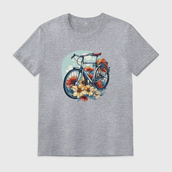 Футболка хлопковая мужская Велосипед в цветах, цвет: меланж