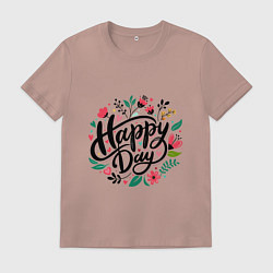 Футболка хлопковая мужская Happy day с цветами, цвет: пыльно-розовый