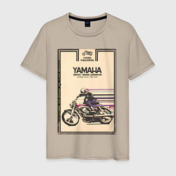 Футболка хлопковая мужская Мотоцикл Yamaha, цвет: миндальный