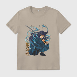 Футболка хлопковая мужская Столп Тумана Муичиро Токито Клинок рассекающий дем, цвет: миндальный