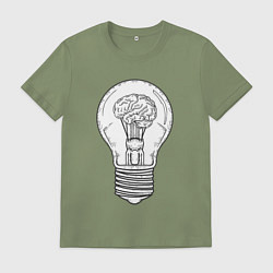 Футболка хлопковая мужская Мозг и лампочка, цвет: авокадо