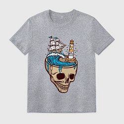 Футболка хлопковая мужская Кораблик в черепе, цвет: меланж