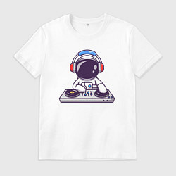Футболка хлопковая мужская Космонавт диджей, цвет: белый