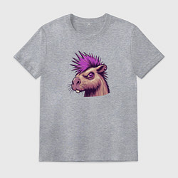 Футболка хлопковая мужская Панк капибара с ирокезом, цвет: меланж