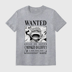 Футболка хлопковая мужская Монки Д Луффи - листовка разыскивается, цвет: меланж