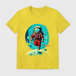 Футболка хлопковая мужская Космонавт на фоне луны, цвет: желтый