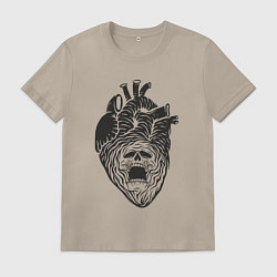 Футболка хлопковая мужская Мёртвое сердце с черепом, цвет: миндальный