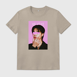 Футболка хлопковая мужская Чимин BTS, цвет: миндальный