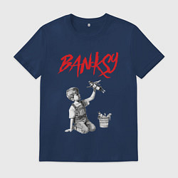 Футболка хлопковая мужская Стрит арт граффити Бэнкси - мальчик, цвет: тёмно-синий