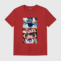 Футболка хлопковая мужская Звездное детя 2 - много глаз смотрят, цвет: красный