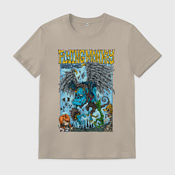 Футболка хлопковая мужская Летающая обезьяна-монстр, цвет: миндальный