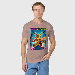 Футболка хлопковая мужская Happy halloween - terrible Pikachu, цвет: пыльно-розовый — фото 2