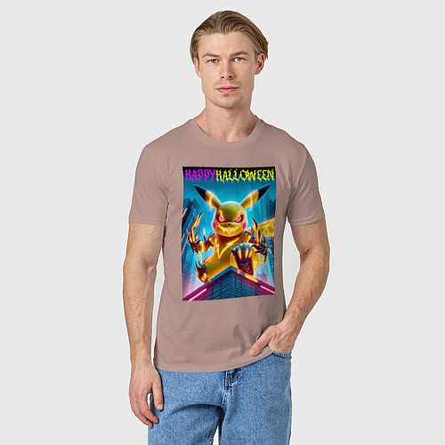 Мужская футболка Happy halloween - terrible Pikachu / Пыльно-розовый – фото 3