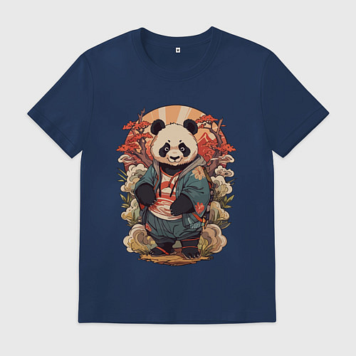 Мужская футболка Панда в японском стиле / Тёмно-синий – фото 1