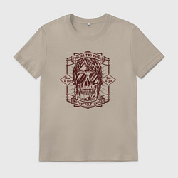 Футболка хлопковая мужская Череп байкер в очках, цвет: миндальный