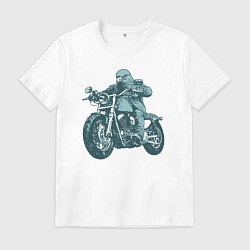 Футболка хлопковая мужская Голубь байкер на мотоцикле, цвет: белый