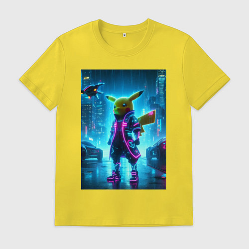 Мужская футболка Кибер Пикачу под дождём - неоновое свечение костюм / Желтый – фото 1