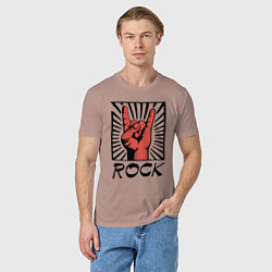 Футболка хлопковая мужская Rock - жест коза, цвет: пыльно-розовый — фото 2