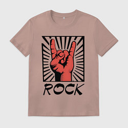 Футболка хлопковая мужская Rock - жест коза, цвет: пыльно-розовый