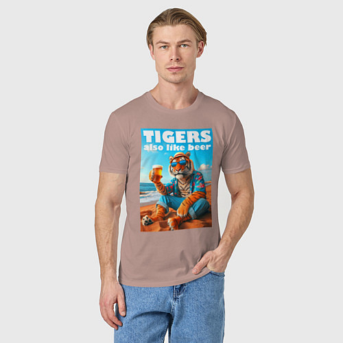 Мужская футболка Tigers also like beer - ai art fantasy / Пыльно-розовый – фото 3