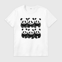 Футболка хлопковая мужская Шесть панд, цвет: белый