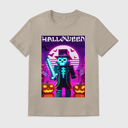 Футболка хлопковая мужская Скелет в шляпе с мечом - Майнкрафт, цвет: миндальный