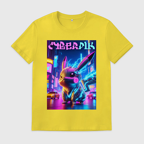 Мужская футболка Кибер Пикачу - неоновое свечение / Желтый – фото 1