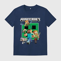 Футболка хлопковая мужская Стив и Алекс с волком из Майнкрафт, цвет: тёмно-синий