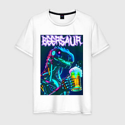 Футболка хлопковая мужская Neon cyber beersaur - neon glow fantasy, цвет: белый