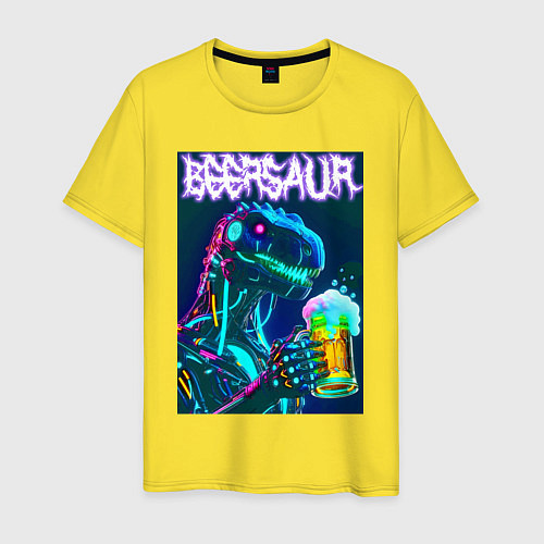 Мужская футболка Neon cyber beersaur - neon glow fantasy / Желтый – фото 1