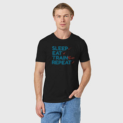 Футболка хлопковая мужская Eat sleep train repeat - blue and red, цвет: черный — фото 2